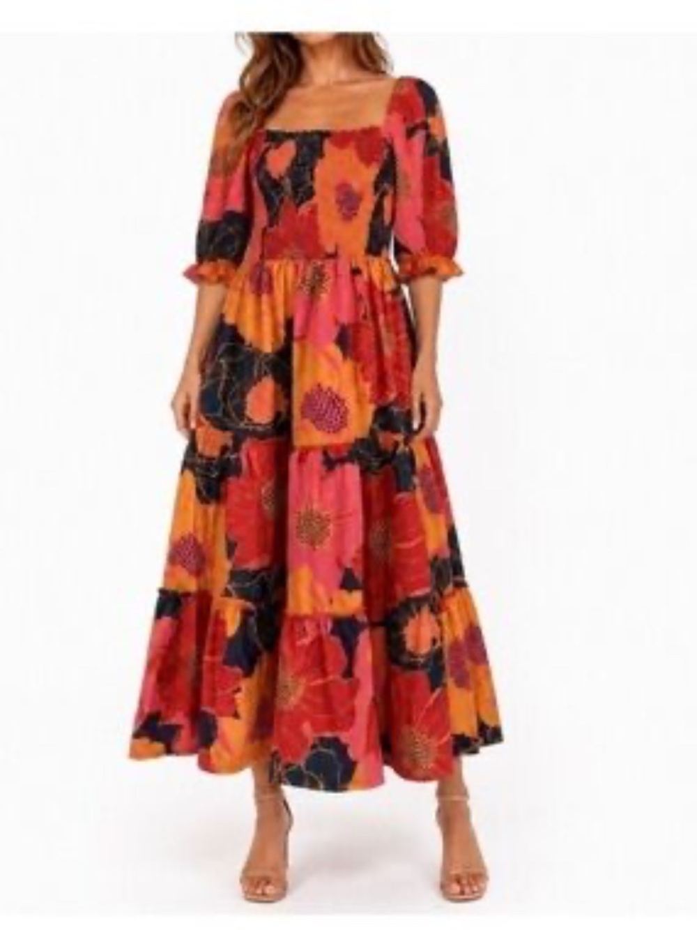 Smocked, Floral Midi Dress - Size M